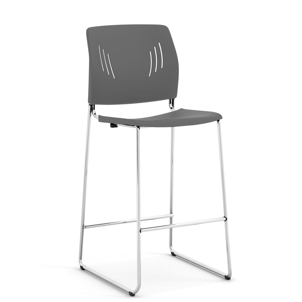 OfficeSource Rise Stool Polyurethane Stool with Footrest and Chrome Base - Gray