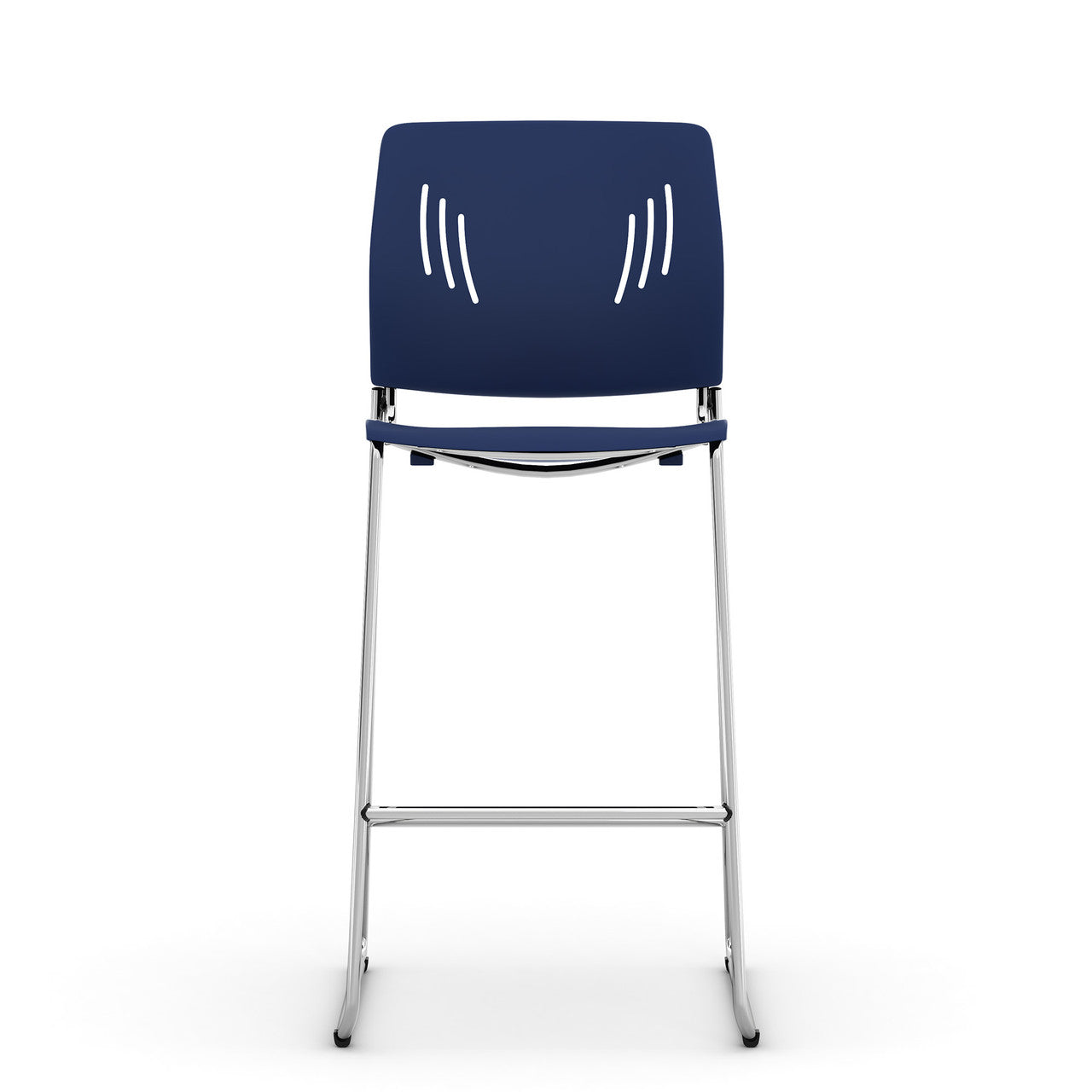 OfficeSource Rise Stool Polyurethane Stool with Footrest and Chrome Base - Navy