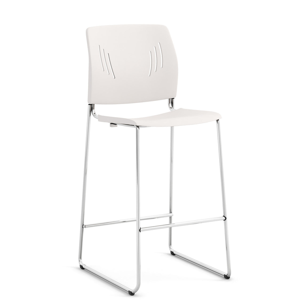 OfficeSource Rise Stool Polyurethane Stool with Footrest and Chrome Base - White