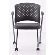 OfficeSource Perch Nesting Chair with Arms and Casters, Titanium Frame - Black Antimicrobial PU Leather