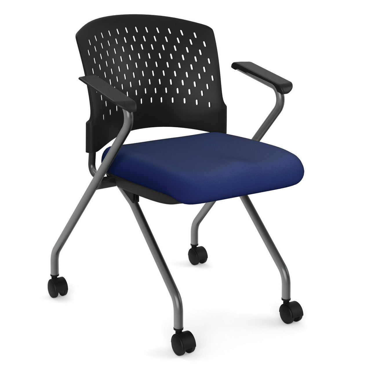 OfficeSource Perch Nesting Chair with Arms and Casters - Fabric - Celestial Blue Fabric