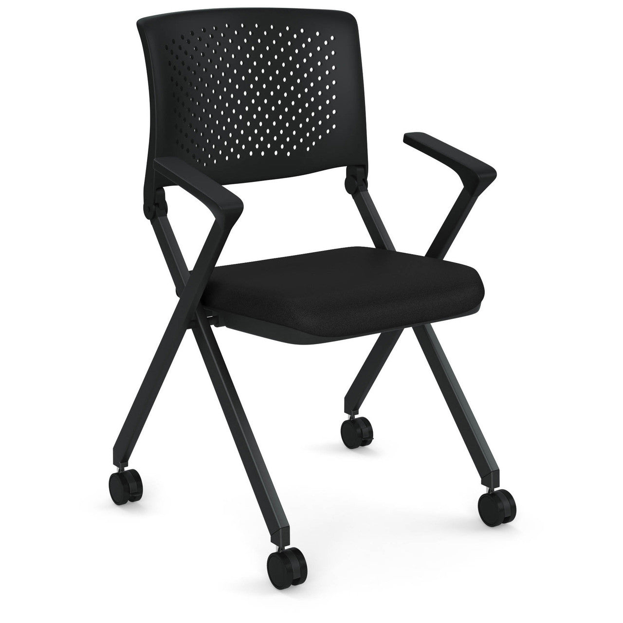 OfficeSource Julep Nesting Chair with Arms and Casters - Black Fabric