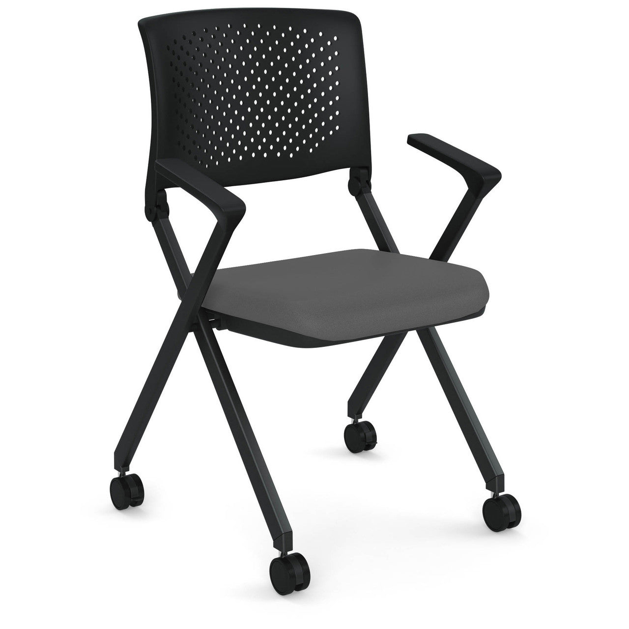 OfficeSource Julep Nesting Chair with Arms and Casters - Cool Gray Fabric