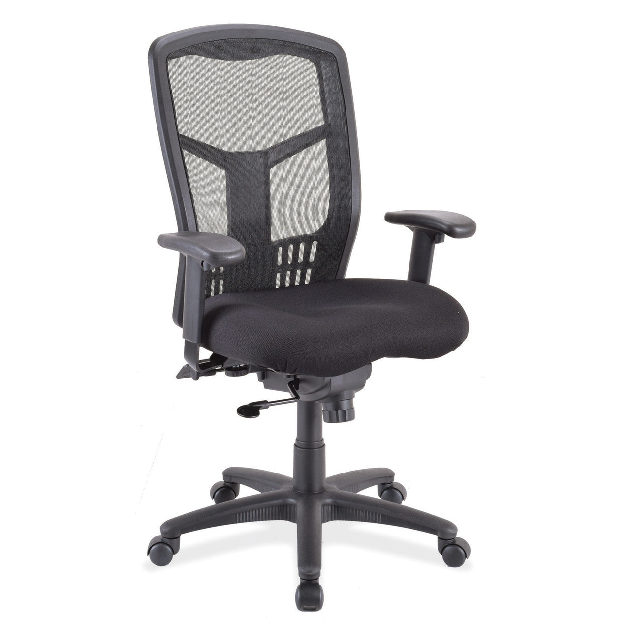 OfficeSource CoolMesh Synchro High Back Mesh Chair with Seat Slider and Black Frame - Black Fabric Seat