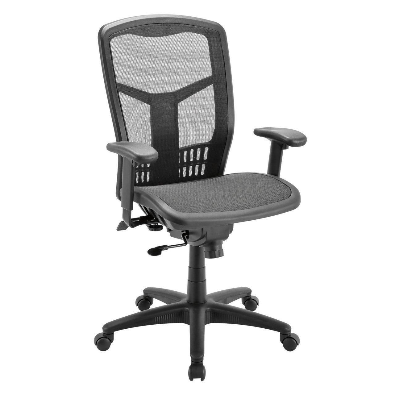 OfficeSource CoolMesh Synchro High Back Mesh Chair with Seat Slider and Black Frame - Black Mesh Seat