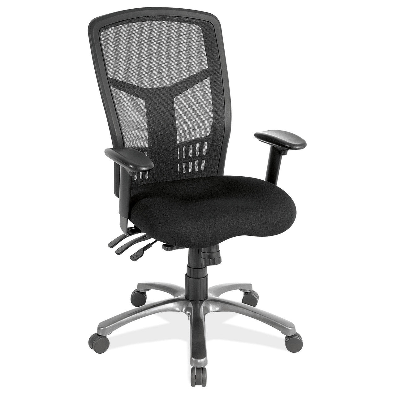 OfficeSource CoolMesh Collection Multi-Function High Back with Seat Slider and Black Frame - Black Fabric Seat