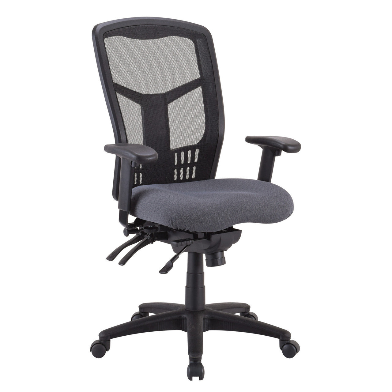 OfficeSource CoolMesh Collection Multi-Function High Back with Seat Slider and Black Frame - Cool Gray Fabric Seat