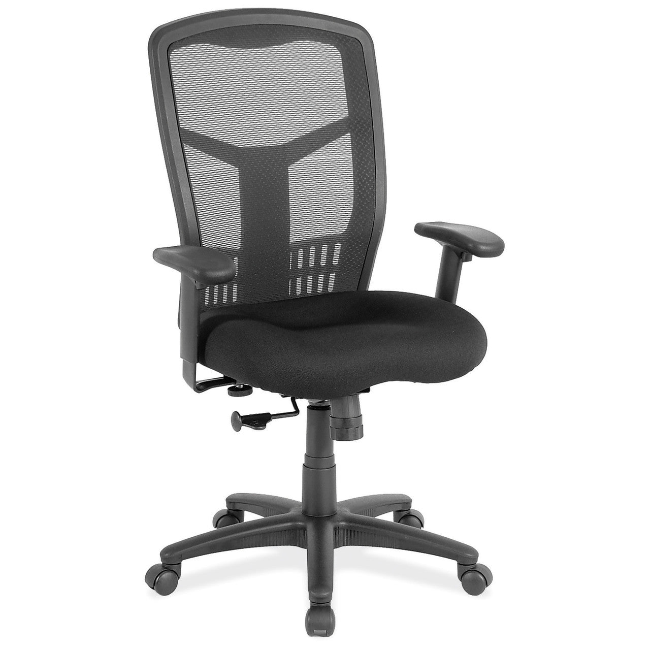 OfficeSource CoolMesh Swivel Tilt, High Back Chair with Black Frame - Black Fabric Seat