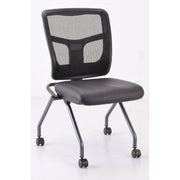 OfficeSource CoolMesh Collection Armless Nesting Chair with Titanium Gray Frame - Black Antimicrobial PU Leather