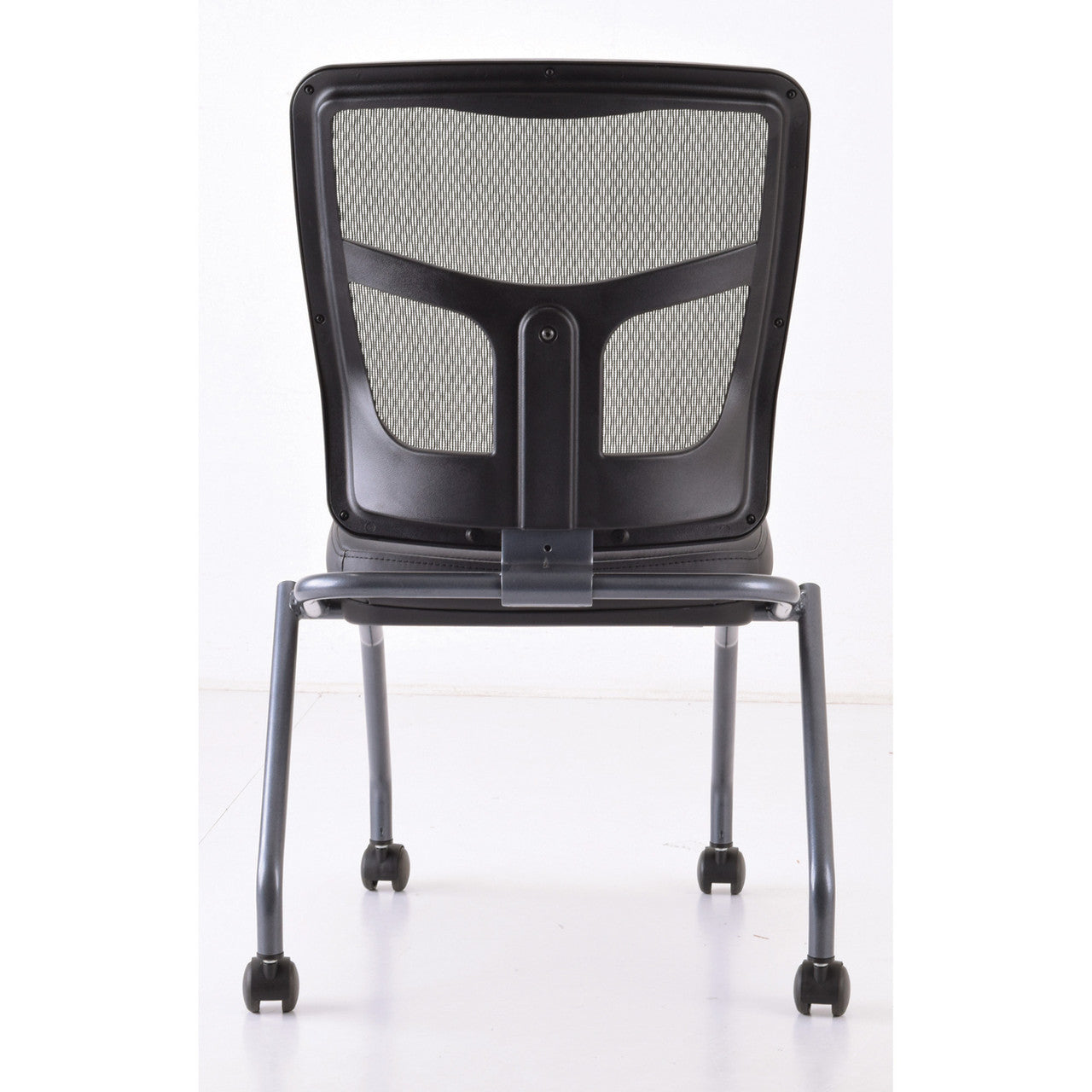 OfficeSource CoolMesh Collection Armless Nesting Chair with Titanium Gray Frame - Black Antimicrobial PU Leather