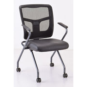 OfficeSource CoolMesh Collection Nesting Chair with Titanium Gray Frame - Black Antimicrobial PU Leather