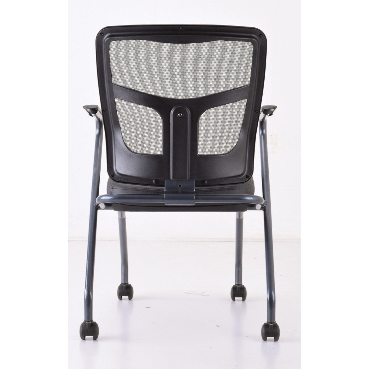 OfficeSource CoolMesh Collection Nesting Chair with Titanium Gray Frame - Black Antimicrobial PU Leather