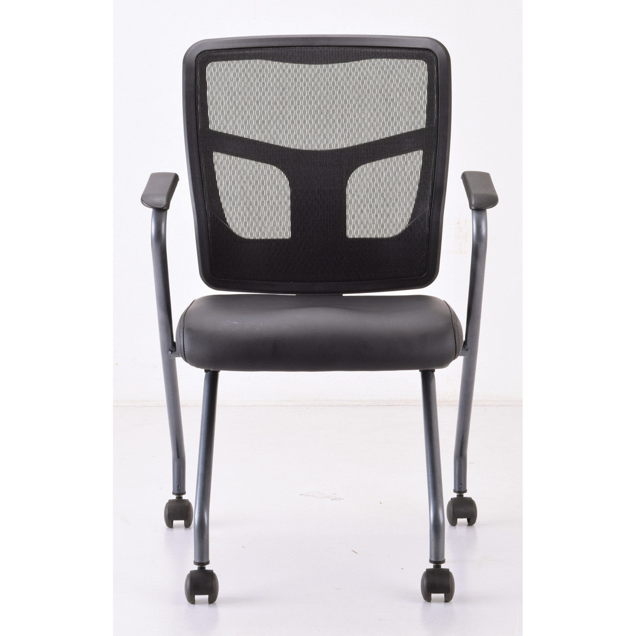 OfficeSource CoolMesh Collection Nesting Chair with Titanium Gray Frame - Black Antimicrobial PU Leather