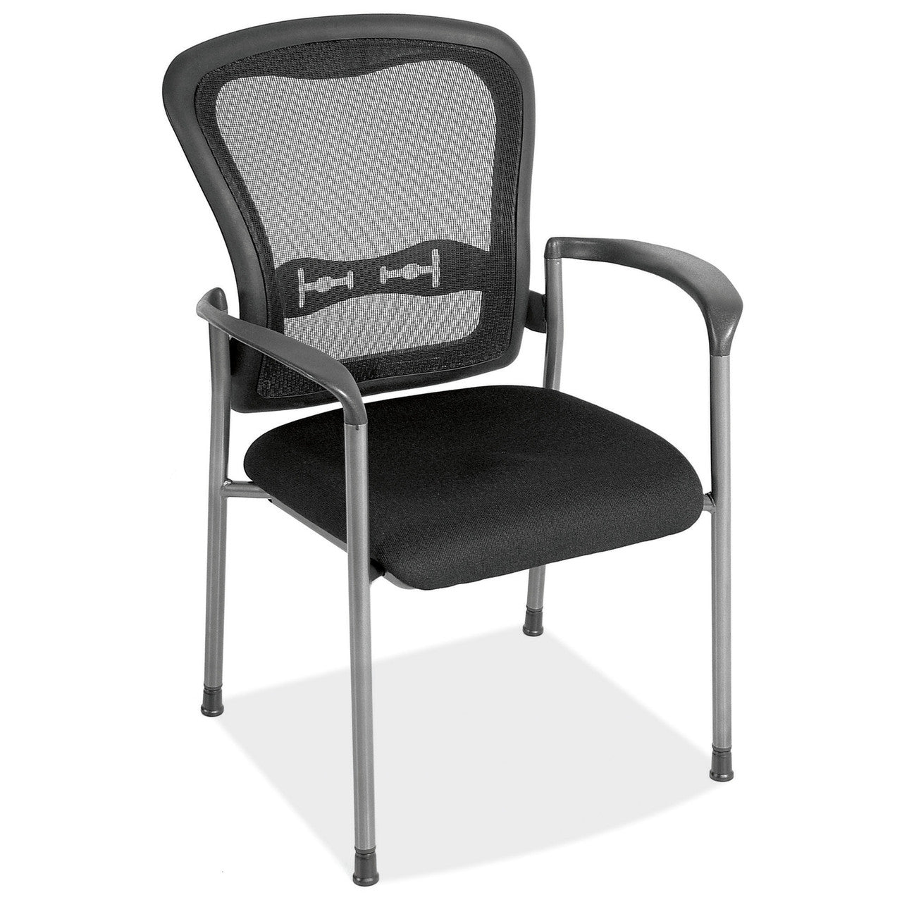 OfficeSource CoolMesh Collection Mesh Back Guest Chair with Arms and Titanium Gray Frame - Black Fabric
