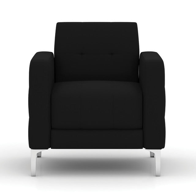 OfficeSource Draper Club Chair with Silver Metal Legs - Black