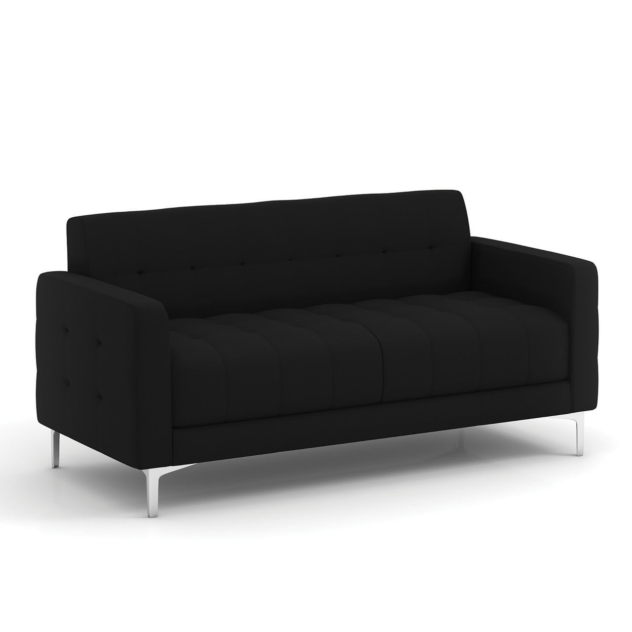 OfficeSource Draper Sofa with Silver Metal Legs - Black Fabric
