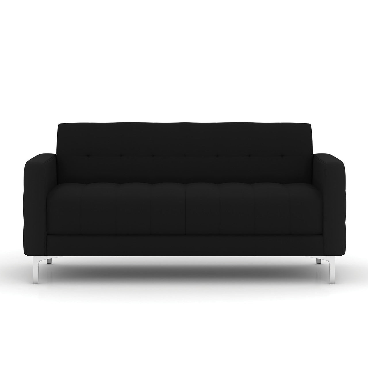 OfficeSource Draper Sofa with Silver Metal Legs - Black Fabric