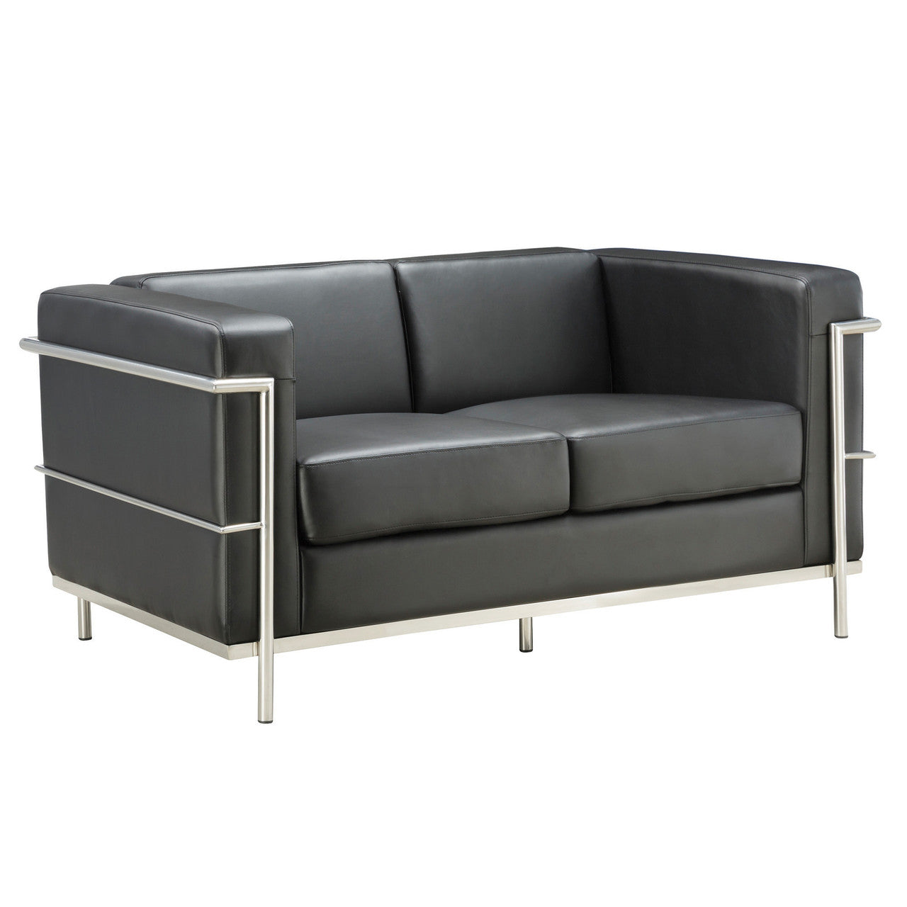OfficeSource Madison Loveseat with Chrome Frame - Black PU Leather