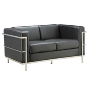 OfficeSource Madison Loveseat with Chrome Frame - Black PU Leather
