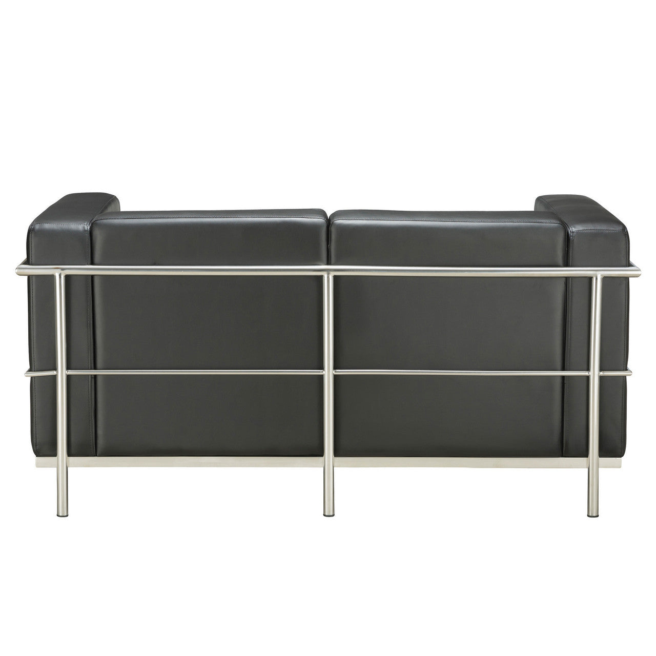 OfficeSource Madison Loveseat with Chrome Frame - Black PU Leather