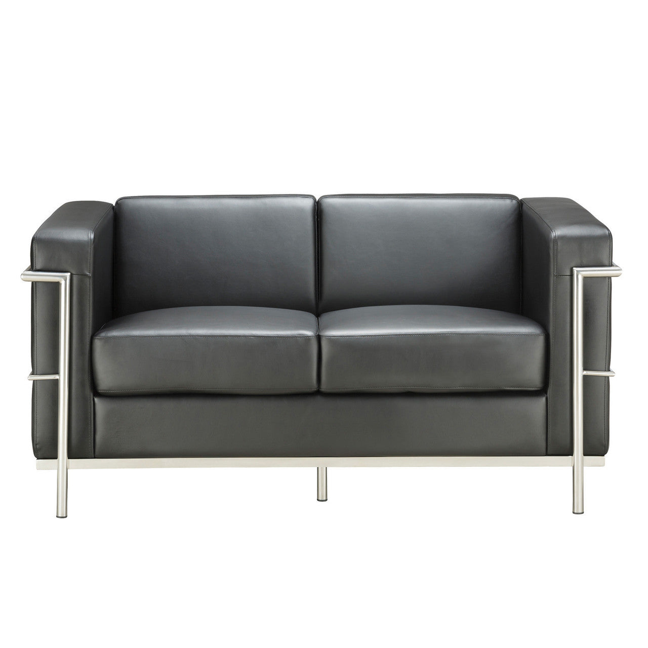 OfficeSource Madison Loveseat with Chrome Frame - Black PU Leather