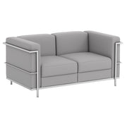 OfficeSource Madison Loveseat with Chrome Frame - Light Gray PU Leather