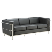 OfficeSource Madison Sofa with Chrome Frame - Black PU Leather