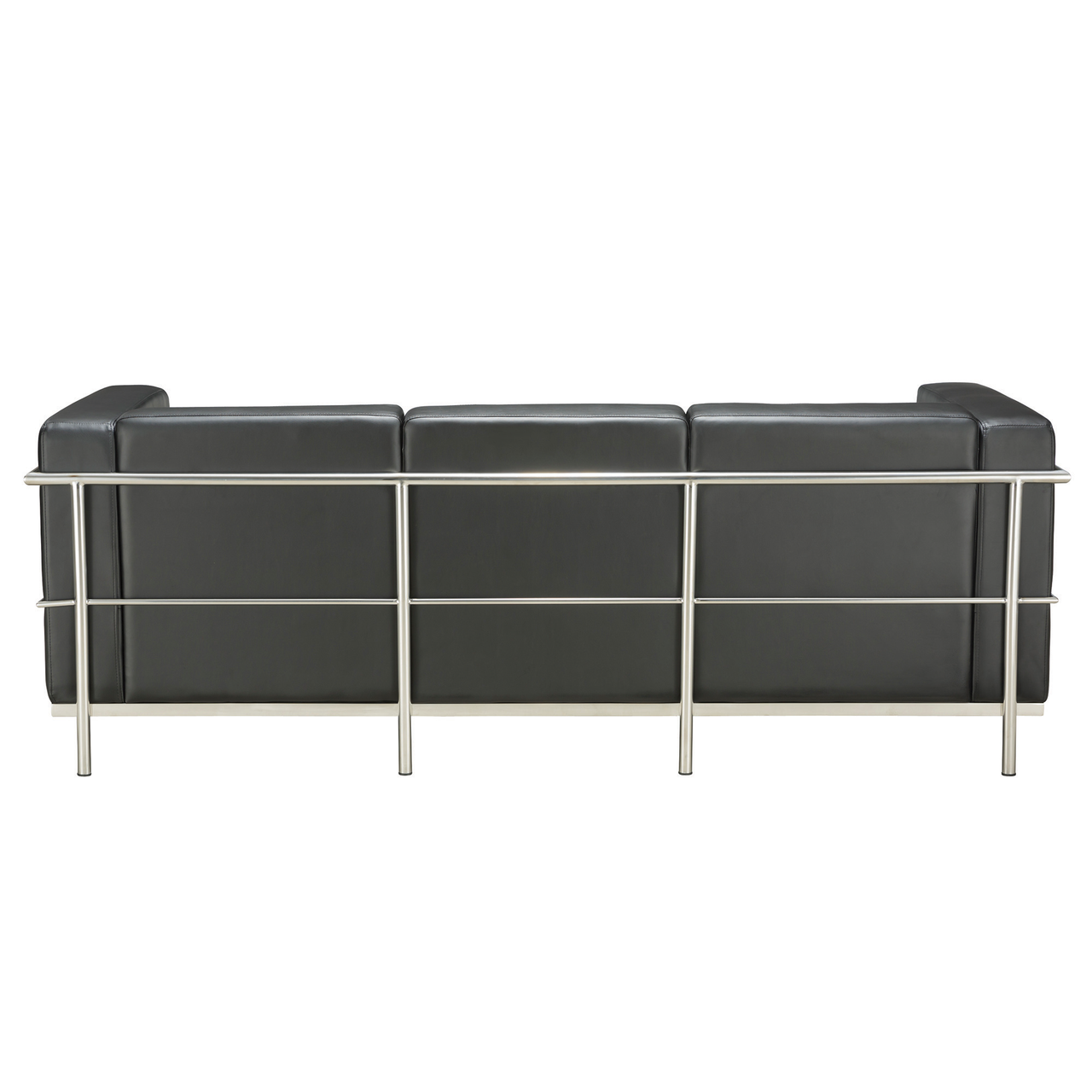 OfficeSource Madison Sofa with Chrome Frame - Black PU Leather