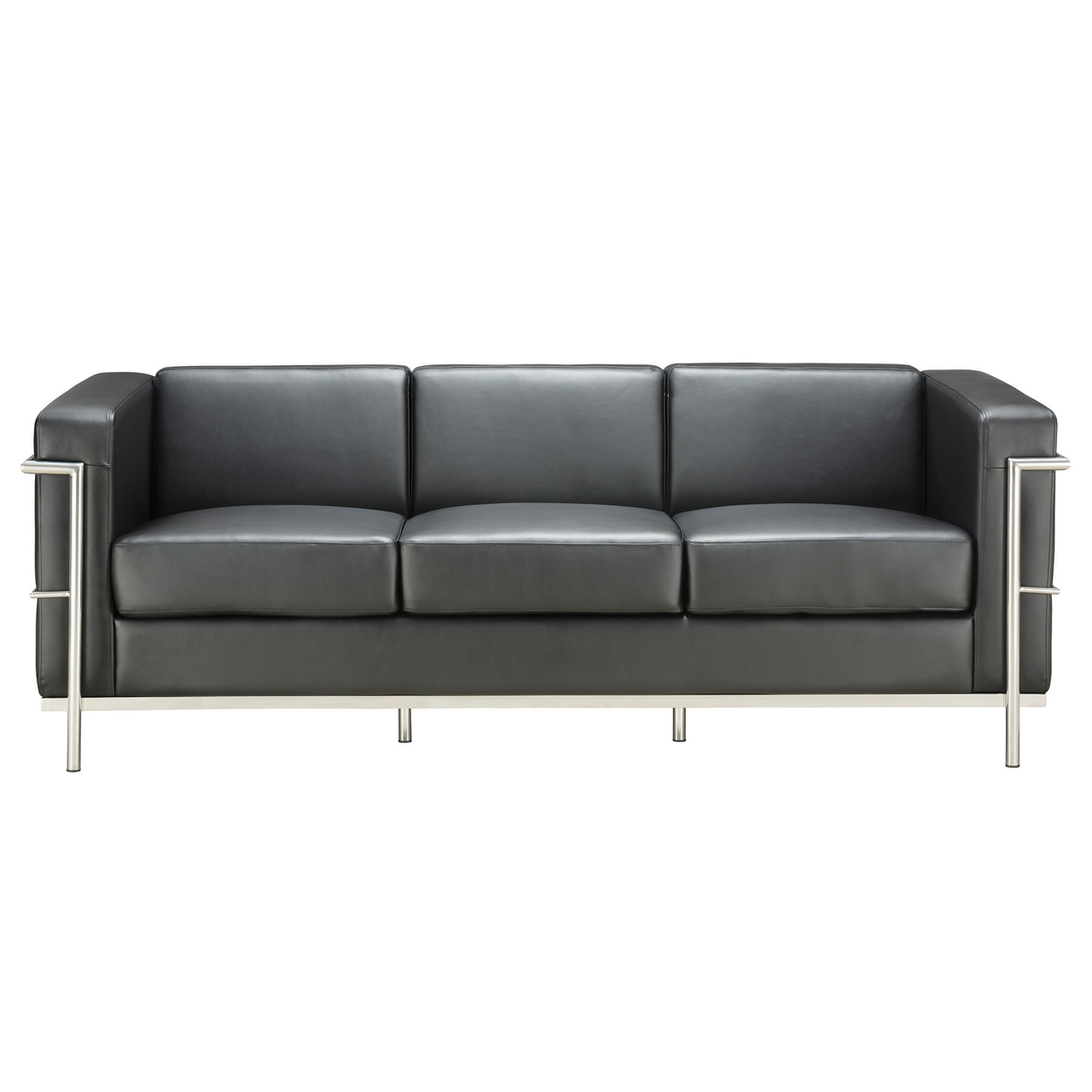 OfficeSource Madison Sofa with Chrome Frame - Black PU Leather