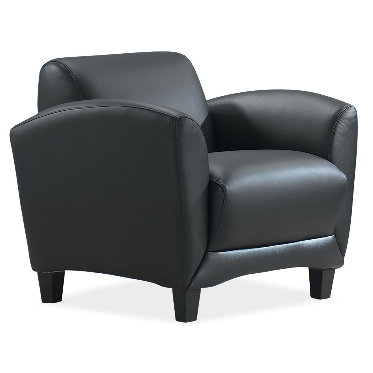 OfficeSource Manhattan Club Chair with Black Wood Legs - Black Top Grain Leather