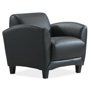 OfficeSource Manhattan Club Chair with Black Wood Legs - Black Top Grain Leather