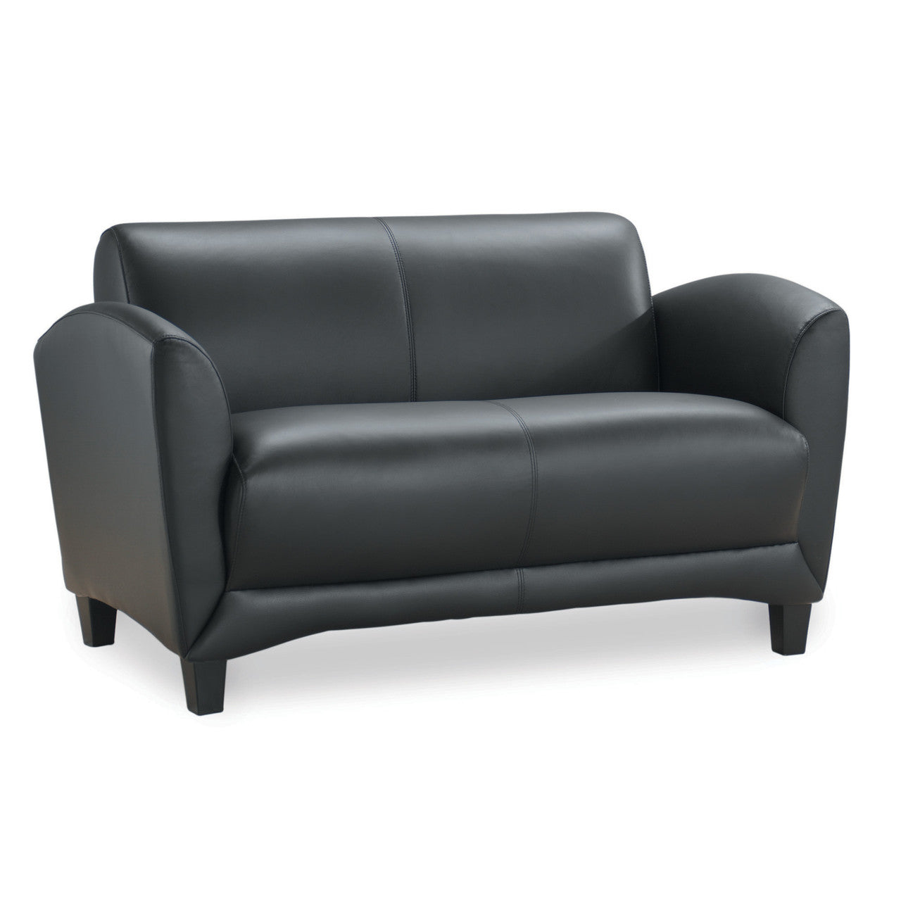 OfficeSource Manhattan Loveseat with Black Wood Legs - Black Top Grain Leather