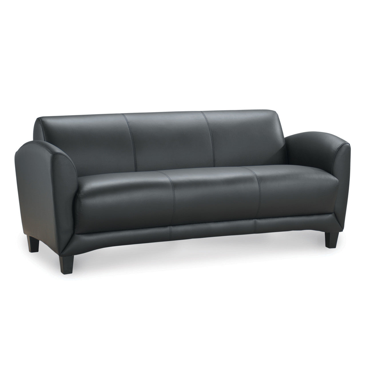 OfficeSource Manhattan Sofa with Black Wood Legs - Black Top Grain Leather