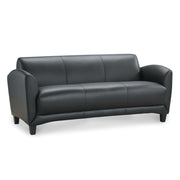 OfficeSource Manhattan Sofa with Black Wood Legs - Black Top Grain Leather