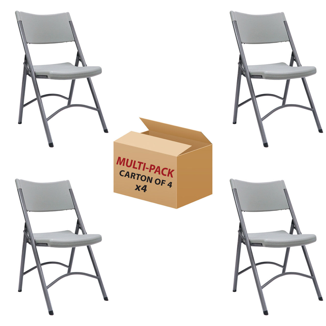 OfficeSource  Plastic Blow-Molded Folding Chair - Set of 4 - Gray with Gray Frame