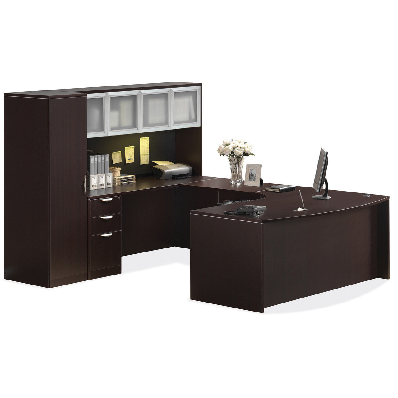 OfficeSource  OS Laminate Collection U Shape Typical - OSTYP4 - Mahogany