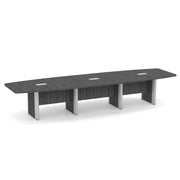 OfficeSource Laminate Expandable Boat Shaped Conference Table with Elliptical Base - 14' - Coastal Gray
