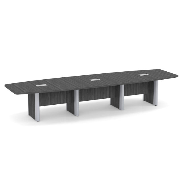 OfficeSource Laminate Expandable Boat Shaped Conference Table with Elliptical Base - 14' - Coastal Gray