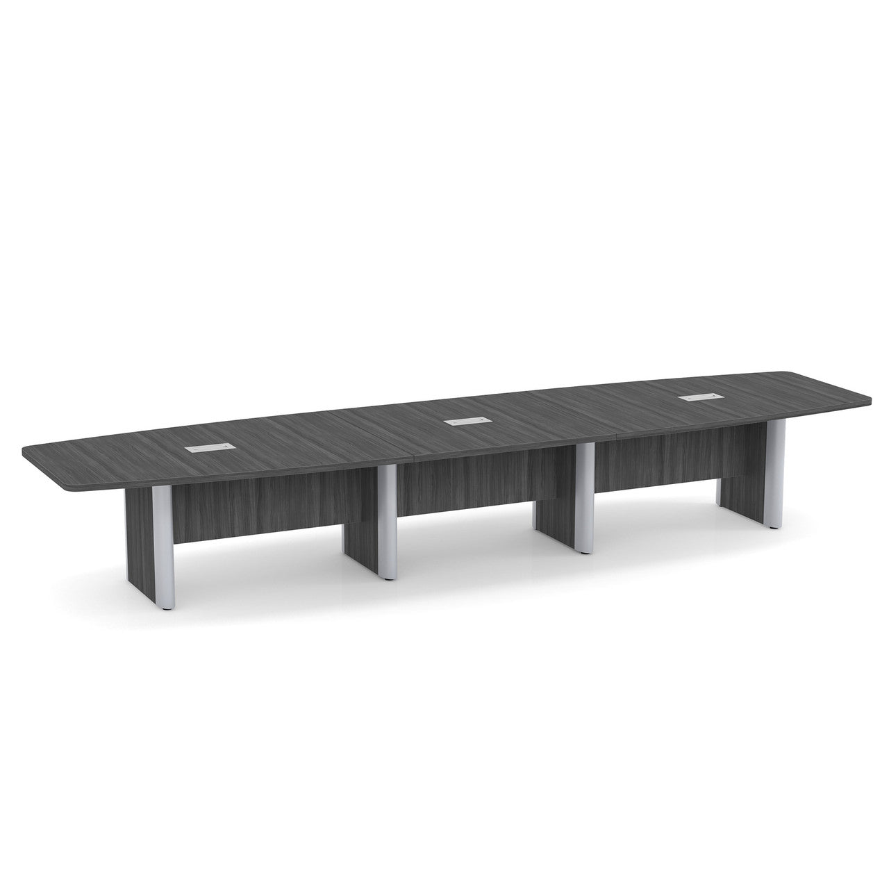 OfficeSource Laminate Expandable Boat Shaped Conference Table with Elliptical Base - 16' - Coastal Gray