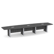 OfficeSource Laminate Expandable Boat Shaped Conference Table with Elliptical Base - 16' - Coastal Gray