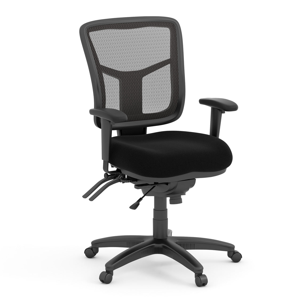 OfficeSource CoolMesh Multi Function, Mid Back Chair with Seat Slider and Black Frame - Black Fabric Seat