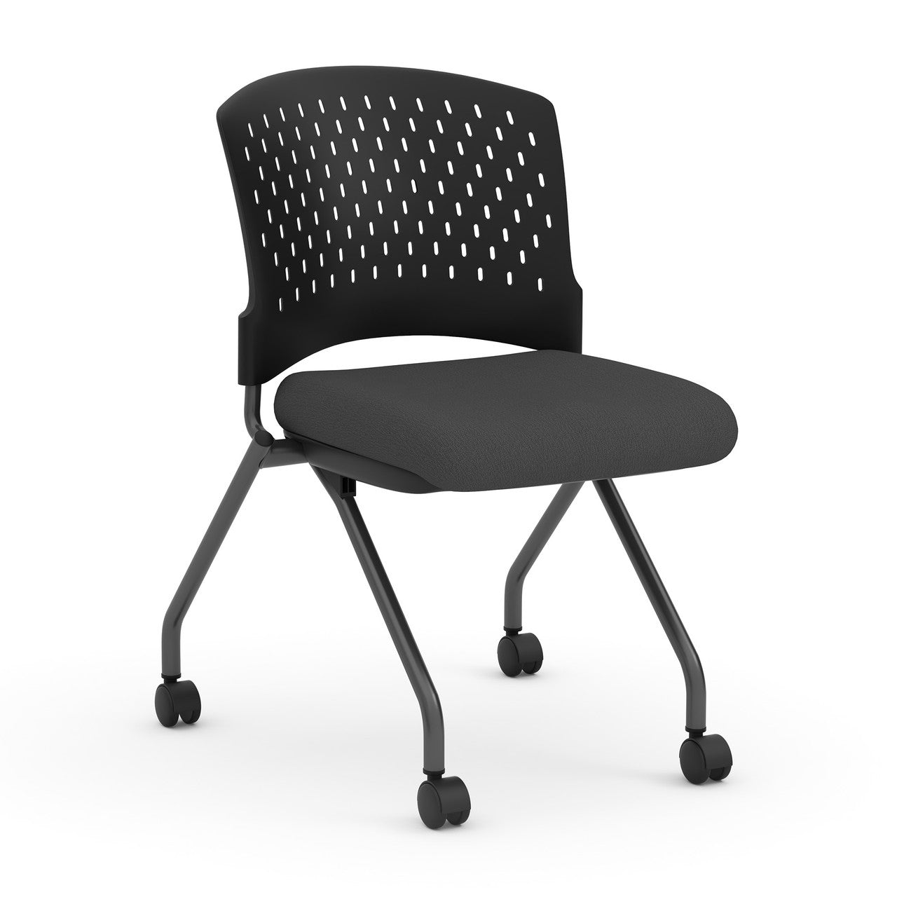 OfficeSource Perch Armless Nesting Chair with Casters - Fabric - Light Gray Fabric