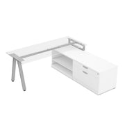 OfficeSource Variant 24"D L-Shaped Desk w/Desk Riser - Oblique Style - Silver