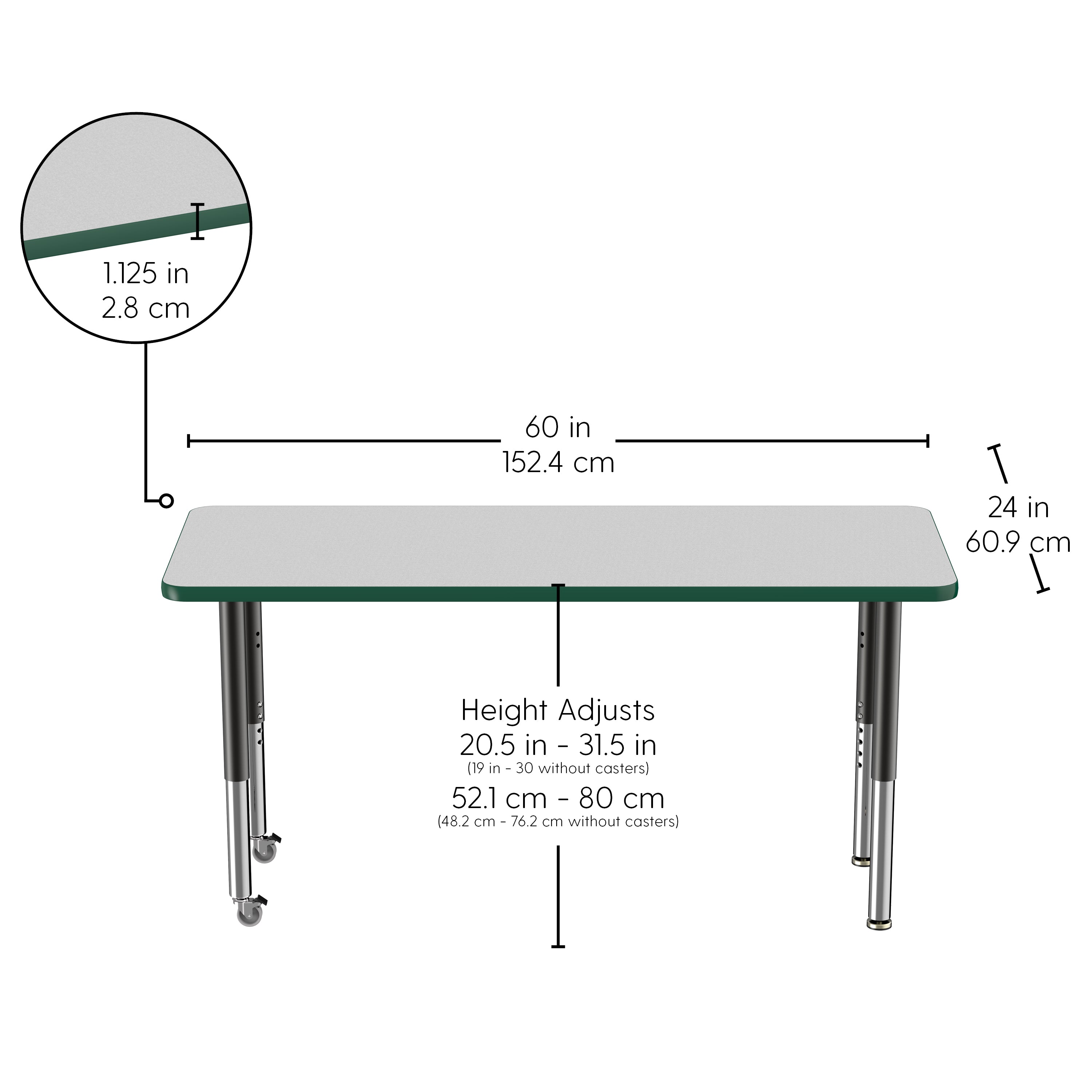 24" x 60" Rectangle T-Molding Activity Table with Adjustable Super Legs - Gray/Green/Black