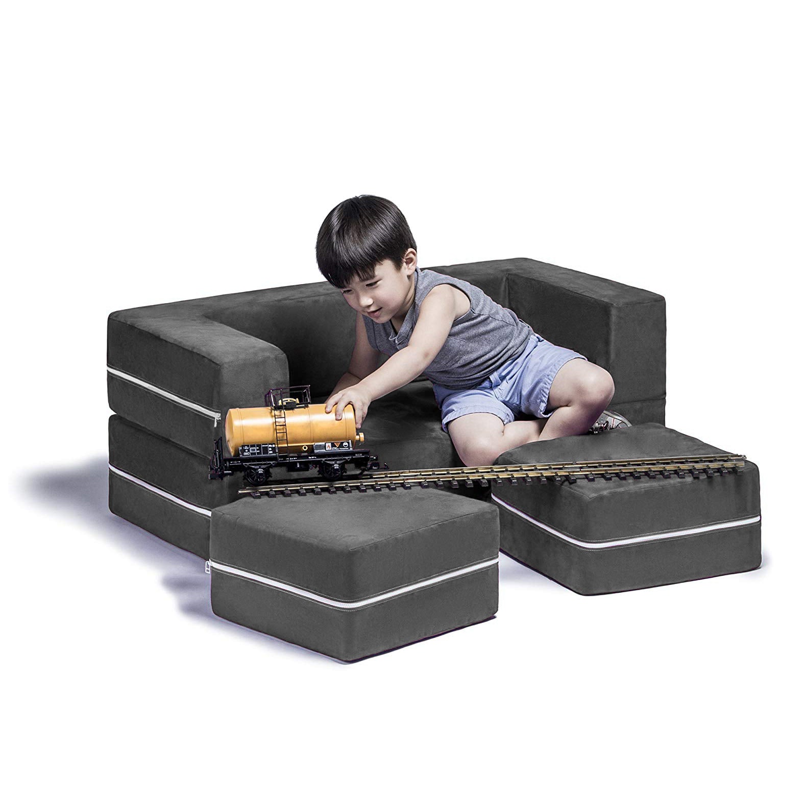 Jaxx Zipline Kids Modular Loveseat & Ottomans/Fold Out Lounger, Charcoal