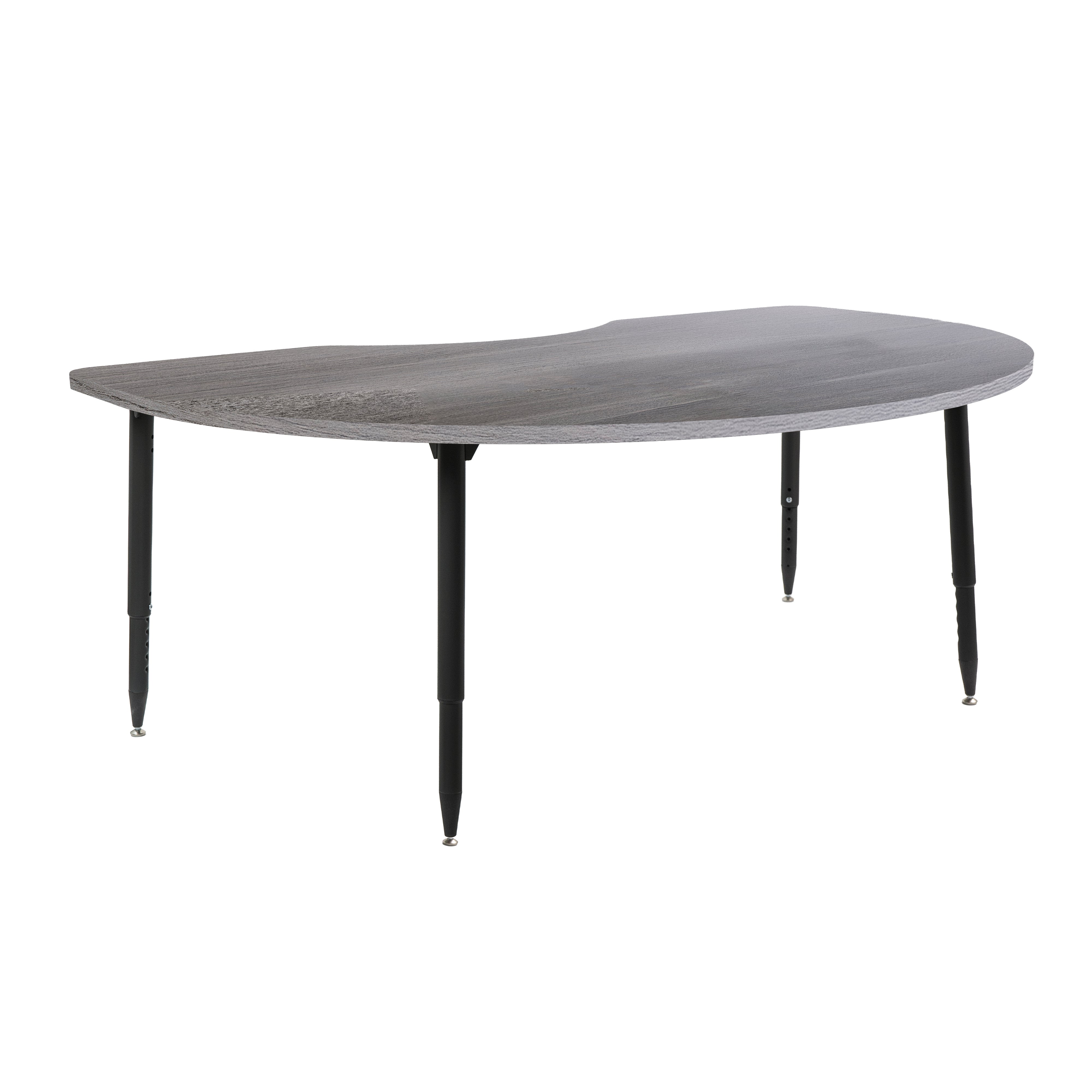 Adapte 48" x 72" Kidney Woodgrain Activity Table with Adjustable Tapered Legs - Gray Wood/Black