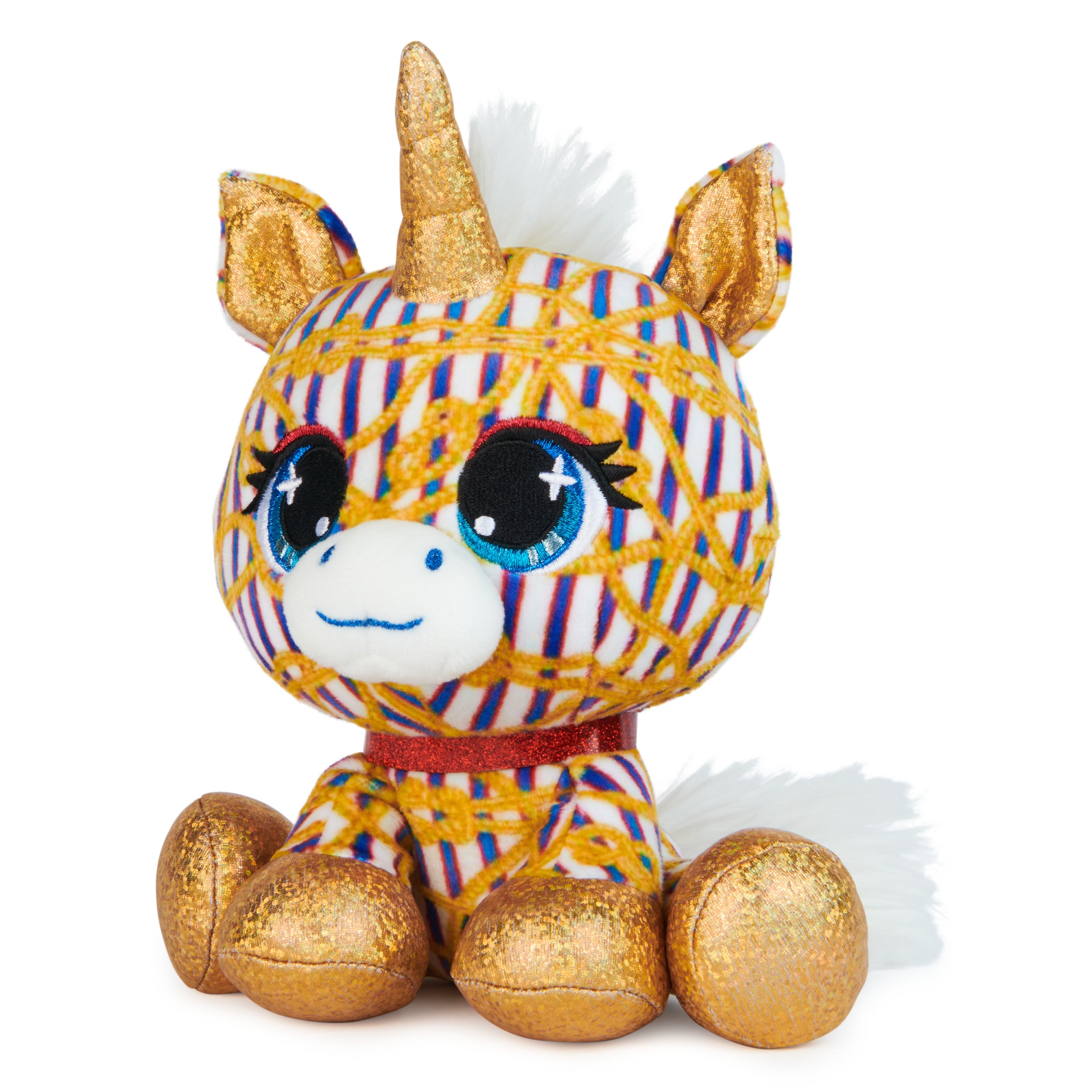 P.Lushes Designer Fashion Pets Natalie Von Corn Premium Unicorn Stuffed Animal, Gold and Blue, 6”