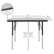 24" x 36" Rectangle T-Molding Activity Table with Adjustable Standard Swivel Glide Legs - Gray/Black