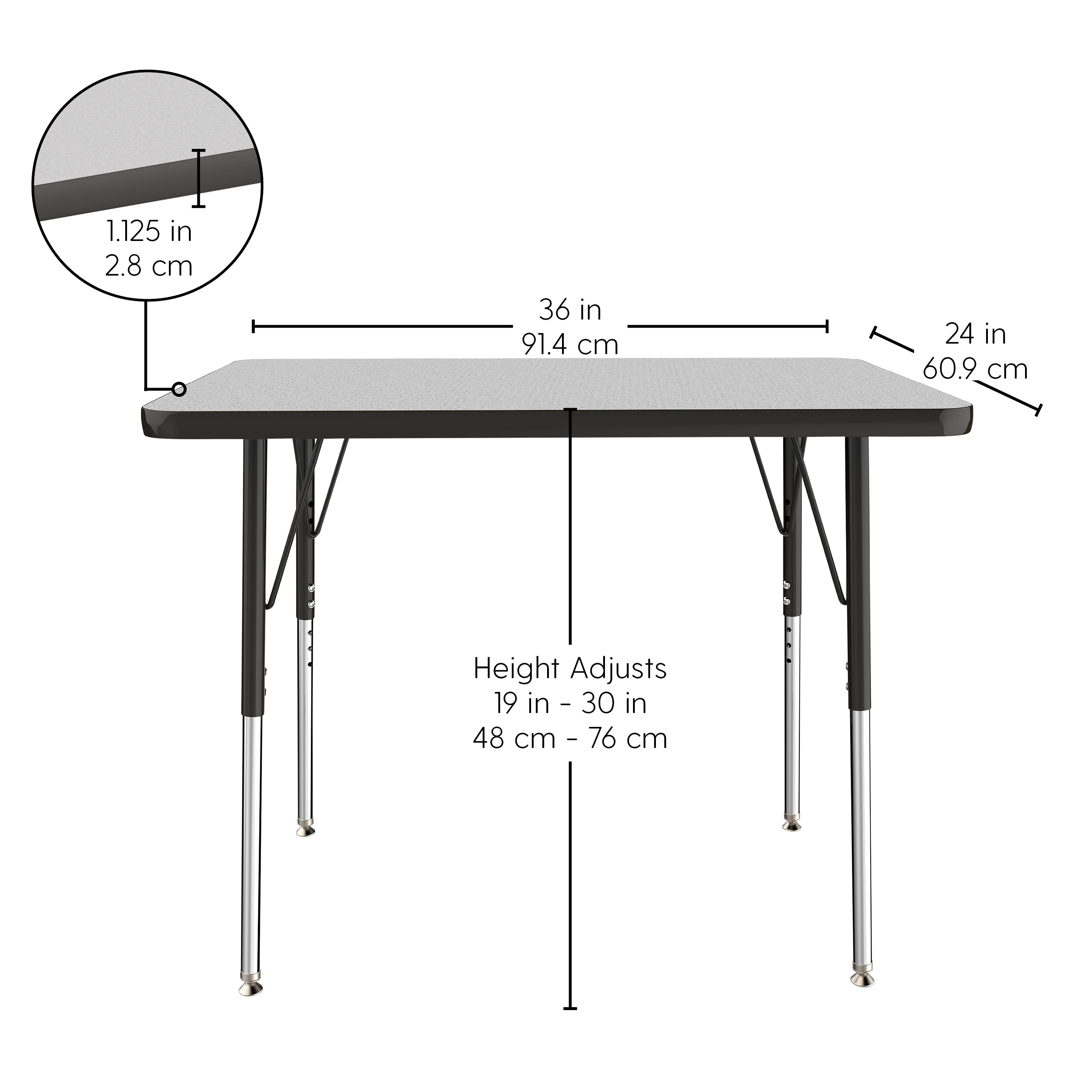 24" x 36" Rectangle T-Molding Activity Table with Adjustable Standard Swivel Glide Legs - Gray/Black