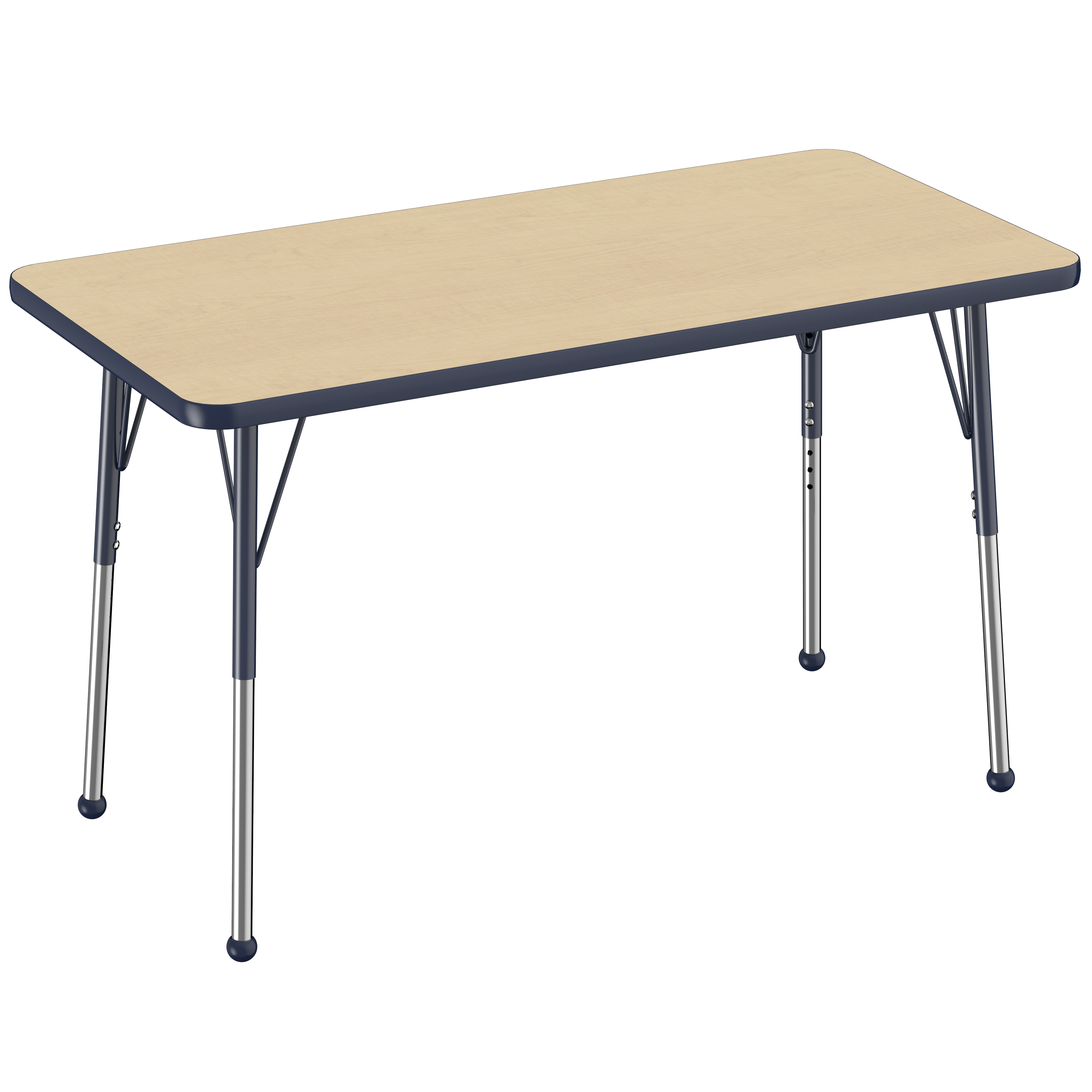 24" x 48" Rectangle T-Molding Activity Table with Adjustable Standard Ball Glide Legs - Maple/Navy